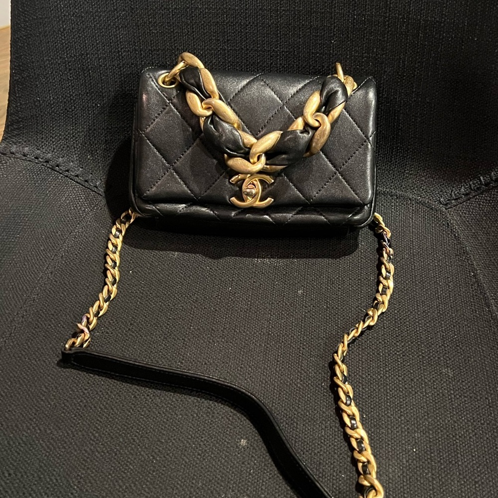 CHANEL Black and Gold Crossbody Quilted Bag